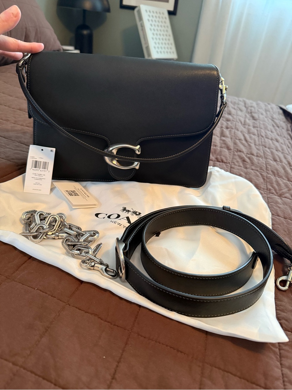 NEW Coach chain tabby 30 in black with silver hardware